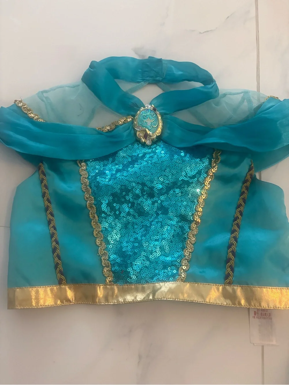 Disney Girls Jasmine Princess Costume, Size 7/8, Turquoise with Gold Trim